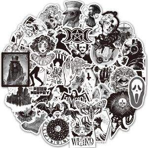 50 pezzi adesivi decorativi Graffiti gotici in stile Punk in bianco e nero per <span class=keywords><strong>adesivo</strong></span> <span class=keywords><strong>teschio</strong></span> in vinile per Laptop bottiglia - Product Image 1