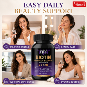 Cápsulas de Biotina Shecome, Favorecen el Crecimiento del Cabello, Biotina para la Piel, Colágeno, Queratina, Ácido Hialurónico, Suplemento Vitamínico, Cápsulas de Biotina - Product Image 4