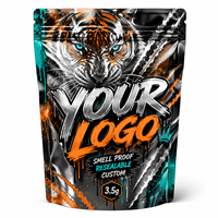 Sac en Mylar personnalisé de 3,5 g, anti-odeur, refermable, emballage Za Pack, logo personnalisé, pochette brillante à fermeture éclair, sac d'emballage motif graffiti tigre