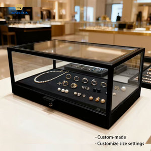 Vitrine de présentation de bijoux commerciale moderne et minimaliste, en verre, avec éclairage LED blanc, écologique, anti-poussière - Product Image 3
