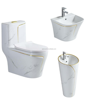Couvre-siège de salle de bain en céramique marbrée moderne inclus Ensemble de toilette