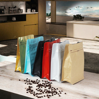 En stock, sacs d'emballage pour bonbons en aluminium imprimé coloré, à fond carré, avec valve de dégazage, scellés sur 8 côtés et fermeture éclair refermable