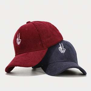 Gorra de béisbol de pana con diseño de esqueleto y dedos, personalizada con logo bordado, para mujer, protección solar para exteriores, estilo Europa América - Product Image 3