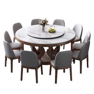 Ensemble de table à manger ronde en bois massif 8 pièces avec plateau tournant pour salle à manger - Product Image 5