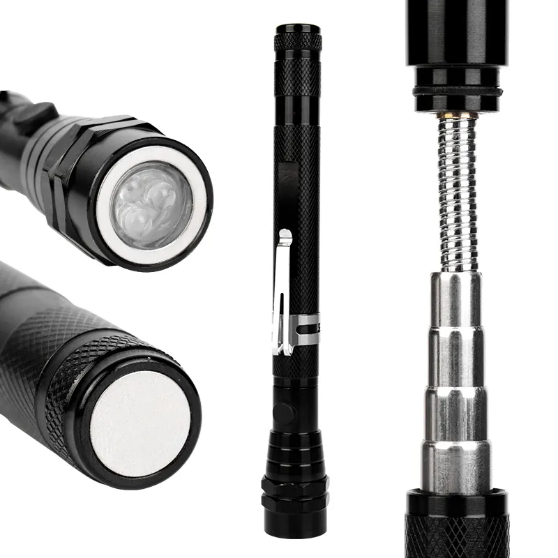 Factory Wholesale Multifunction 3 LED +3W COB Telescopic Bend Flashlight With Magnet On Bottom