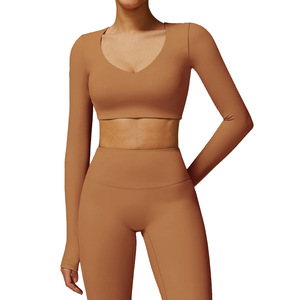 Camiseta Deportiva de Manga Larga para Mujer Disko Sport, Cuello en V, Estilo Crop Top DCX9172, Color Sólido, para Fitness, Running y Deportes - Product Image 3