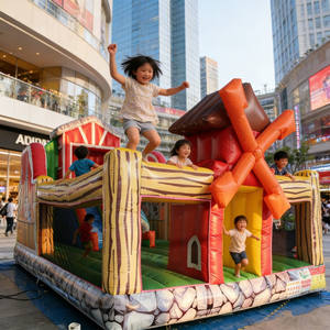 QIQU Combo <span class=keywords><strong>Gonflable</strong></span> Géant Thème Ferme Commerciale, Toboggan et <span class=keywords><strong>Structure</strong></span> de Rebond en PVC 0,55 mm pour l'Agritourisme et les Festivals d'Automne, Certifié CE, 10 Personnes - Product Image 1