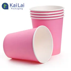 Dapat disesuaikan kemasan cangkir kopi kertas sekali pakai merah muda 8oz 12oz ramah lingkungan dengan tutup dan lengan untuk minuman panas