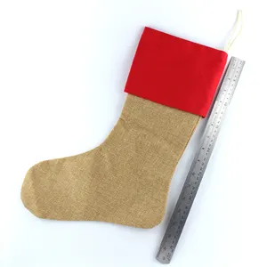 Sıcak satış yeni tasarım geleneksel kırmızı yeşil lüks çuval bezi boşlukları yılbaşı çorap