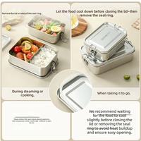 Boîte à lunch bento en acier inoxydable, couvercle en plastique anti-fuite, simple, compatible micro-ondes, 2 compartiments, pour enfants et adolescents
