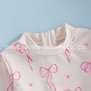 Traje de Baño de Verano para Bebés y Niñas Pequeñas con Lazo, Cuello Redondo, Manga Larga, con Gorro, Marca Privada - Product Image 3