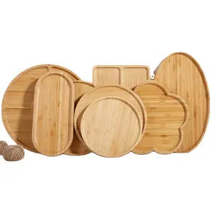 Bamboo tea tray wooden dessert tableware multi-function specification split plate flower wooden tray auxiliary plate