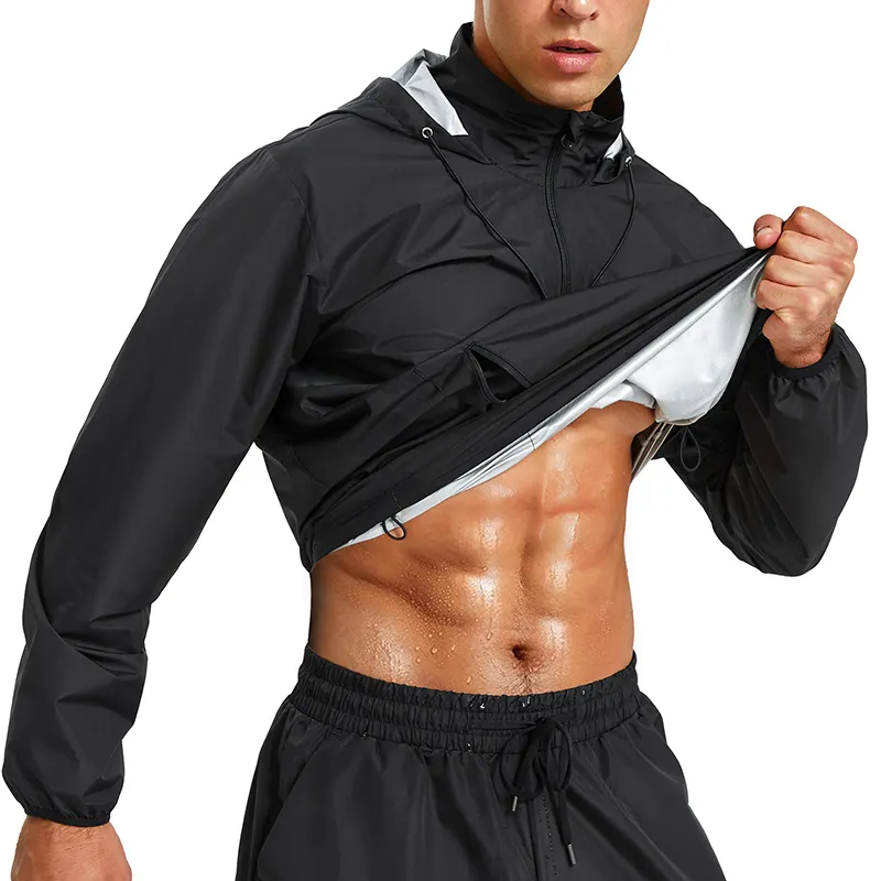 100%Polyester lightweight men workout sweat suit jacket fat burner top sauna sweat suits for weight loss