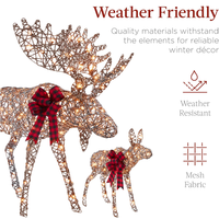 Ensemble de décoration de Noël extérieur imperméable en forme de famille de 2 yacks de 1,5 m avec 370 lumières LED, attaches zippées et rotin