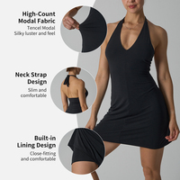 Robe décontractée et élégante en modal Sk1397 pour femme, avec logo personnalisé, col halter en V, short intégré, douce et soyeuse, coupe ajustée