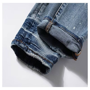 Dropshipping Deisgner Vintage Wash Patch <b>Elastic</b> High-quality Streetwear Hip Hop Deimn Jens Trouser Ripped Slim Fit Denim <b>Jeans</b> - Product Image 6