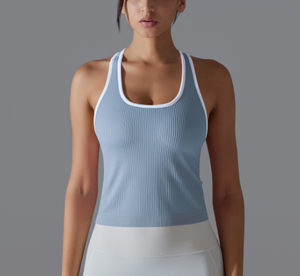 Haut débardeur à dos nageur en tricot côtelé haute performance gilet à coupe ajustée à haute élasticité sport course <span class=keywords><strong>Fitness</strong></span> vêtements de yoga débardeur - Product Image 2