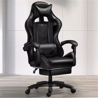 Chaise de jeu d'ordinateur inclinable ergonomique en cuir bleu marine confortable avec fonction de massage