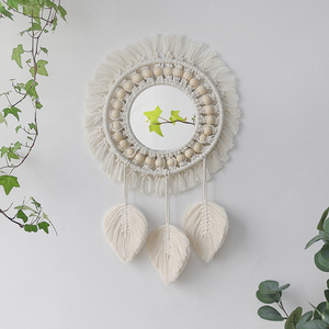 <span class=keywords><strong>Macrame</strong></span> appeso a <span class=keywords><strong>parete</strong></span> in vetro Boho Home Decor con specchio decorato a mano per soggiorno appartamento - Product Image 4