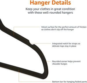 Wholesale Velvet <b>Hangers</b> Non-slip Durable Clothes <b>Hangers</b> With 360 Degree Rotatable Hook Black - Product Image 3