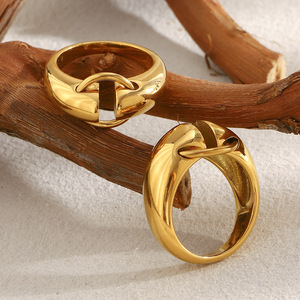 Cincin Fashion Lapis Emas 18K untuk Wanita, Cincin Putar Lingkaran Kreatif untuk Mengurangi Stres, Cincin Geometris Personal dari Baja Tahan Karat - Product Image 5