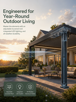 Pergola extérieure en aluminium à lames orientables, commande intelligente par application, éclairage RGB, capteur de pluie automatique, design éco-responsable inspiré de la nature