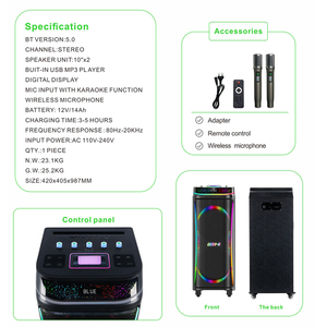 Altavoz DJ de Doble Bocina, Altavoz TWS de Gran Potencia con Doble Micrófono Inalámbrico GD-1023 - Product Image 5