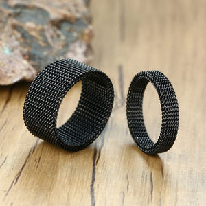 <span class=keywords><strong>Bague</strong></span> en acier inoxydable pour homme, <span class=keywords><strong>bague</strong></span> maille milanaise élégante avec bande or, argent, noir pour homme et femme - Product Image 5
