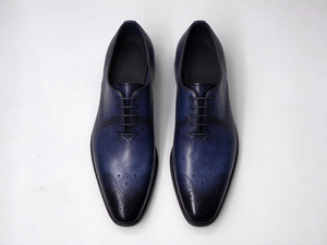 Chaussures habillées en cuir pour hommes, style brogue, bleu dégradé, à lacets, bout pointu, pour mariage et bureau, doublure en peau de porc, semelle - Product Image 6