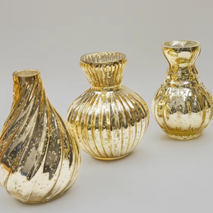 Vase en verre doré vintage, centre de table décoratif antique pour la maison, les mariages et les fêtes, pot à fleurs de luxe moderne pour table, ornement - Product Image 1