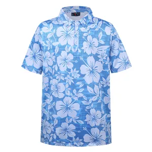 OEM high quality outdoor travel summer fishing quick dry mens custom logo 100% polyester beach Hawaiian t-shirts