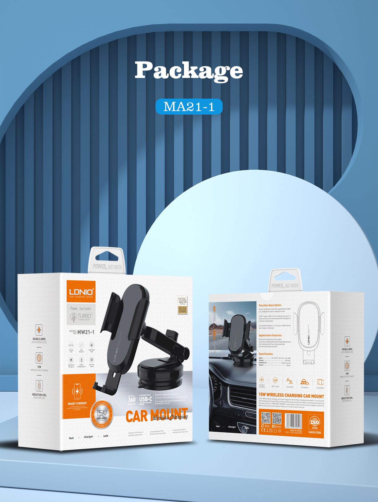 SOPORTE VEH LDNIO MW21-1 WIRELESS 15W BLACK