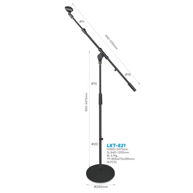 New Arrival LKT-821 Professional Microphone Stand Full Metal Base Stable Mic Tripod Stand Adjustable Height Microphone Holder