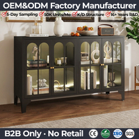 Vitrine grise à portes vitrées cintrées, buffet moderne en acier à 4 portes, meuble de salon pour la maison