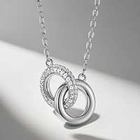 Collier en argent sterling 925 pour femmes, design à double anneau entrelacé, collier simple pour couple, personnalisation en gros