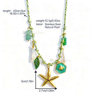 Collier de mode style plage océanique avec pendentif en forme de soleil, de lune et d'étoile de mer en acier inoxydable non ternissant avec perle naturelle Muses Jewels - Product Image 3
