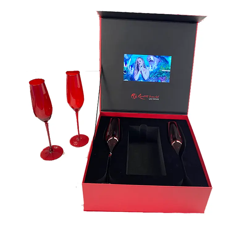 Custom video brochure 7 inch lcd screen gift wedding usb video box for wine