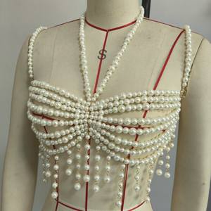 Nuova Moda Donna: Catena per il Corpo Fatta a Mano con Perle, Sexy e Traforata, Lingerie da Spiaggia, Top Corto con Perline per Nightclub, Reggiseno Halter - Product Image 5