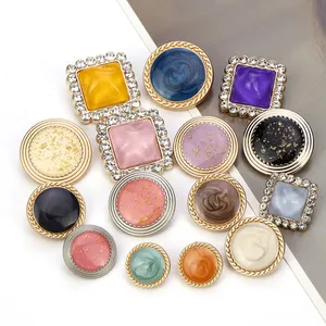 Cheap Hand-sewn Irregular drip oil alloy Rhinestone high-footed buttons Women's sweaters windbreakers coats Square buttons