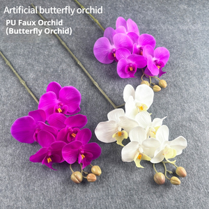 Orquídea artificial de tacto real al por mayor con tallos de alambre flexible, 5 orquídeas de mariposa para decoración de interiores, sala de estar y fiestas. - Product Image 1