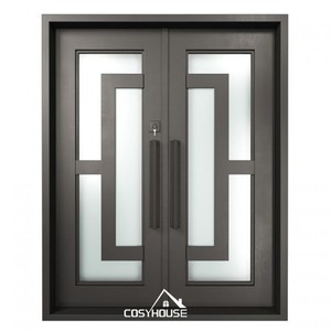 Portes d'entrée doubles en verre de style européen avec cadre en acier, finition noire classique pour villa, entrée principale de la maison - Product Image 6