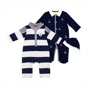JOYUAN GARMENT MANUFACTURER BR19081014 baby romper - NAVY BLUE DARK SAILOR 2 PIECES snug fit footie pajamas infant NEWBORN - Product Image 1