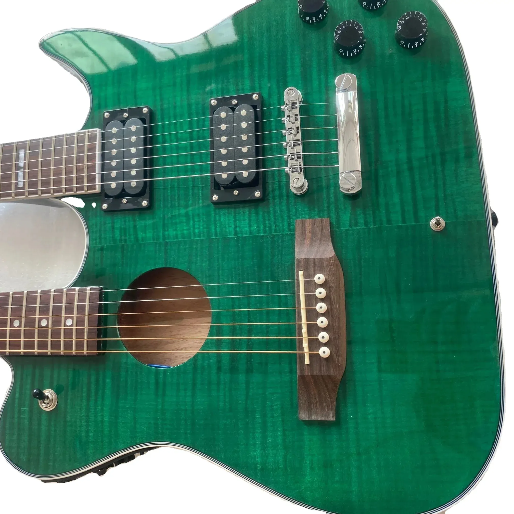 1958 Slash Crossroads Guitarras acústicas de doble cuello Green Flame Maple Top Guitarra eléctrica China EQ Dark Black Back