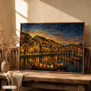 Peinture à l'huile artisanale vietnamienne Hoi An, paysage nocturne, Festival des lanternes, art mural sur toile, service OEM ODM, modèle Q239-18 - Product Image 5