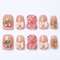 Faux ongles à presser Sweet Garden Ladybug Daisy, faits à la main, rouge et blanc, style français, courts, carrés, couvrance totale, pour filles