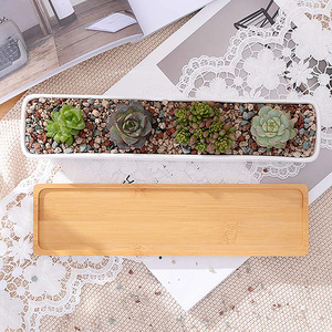 Dropshipping, maceta suculenta de cerámica blanca de 11,1 pulgadas, platillos de bambú, forma rectangular Rectangular para el hogar, jardín y oficina - Product Image 5
