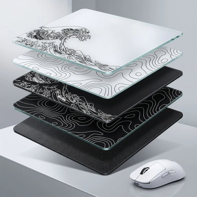 Wholesale Printed Tempered Glass Gaming Mouse Pad Honeycomb PU Non Slip Waterproof Rectangular 450x400mm Custom Logo OEM ODM