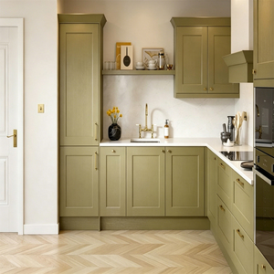 Armoire murale modulaire laquée <span class=keywords><strong>vert</strong></span> <span class=keywords><strong>olive</strong></span>, armoire îlot gris assortie, armoire de <span class=keywords><strong>cuisine</strong></span> en placage de bois, placard intégré - Product Image 1