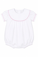 Robe classique à manches courtes en coton tissé blanc et rose avec broderie, tenue de Pâques pour sœurs, combinaison à volants pour bébé assortie