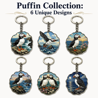 Porte-clés en émail dur Puffin, série Oiseaux marins atlantiques, porte-clés en métal, breloque de sac en argent antique, cadeau souvenir pour les amoureux des oiseaux